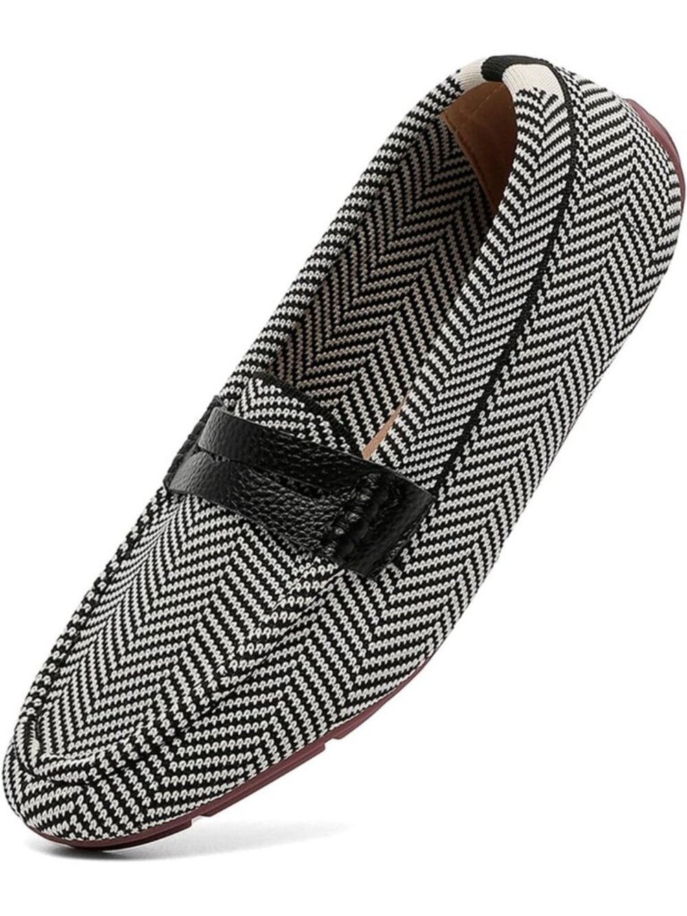 Women's Striped Black Lightweight Closed Round Toe Soft Walking Loafers Shoes